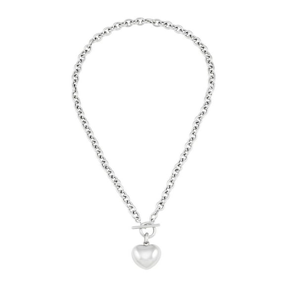 Puffy Heart Toggle Pendant Necklace in Sterling Silver
