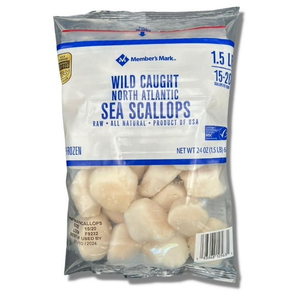 Member's Mark Wild Caught North Atlantic Sea Scallops, Frozen, 15-20 ct. per pound, 1.5 lbs.