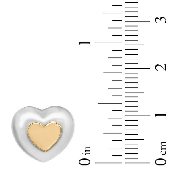 High Polish Puffy Heart Earrings in Sterling Silver & 14K Gold