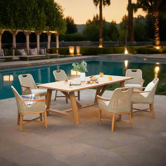 Cambridge Casual Salinas Teak Wicker Dining Set, 7pc