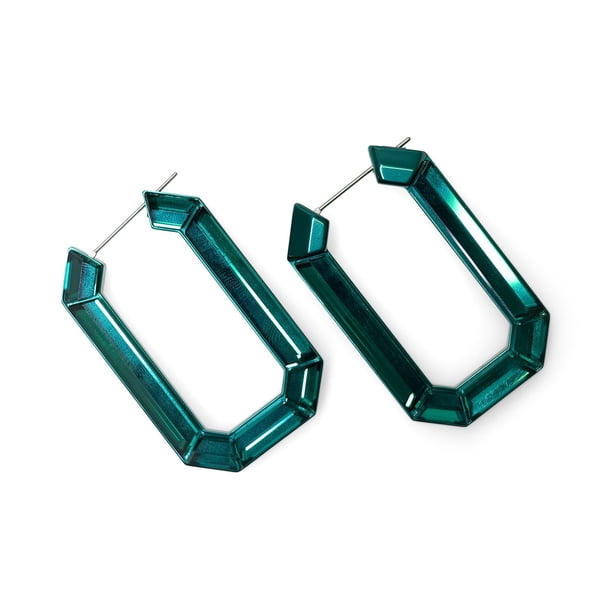 Swarovski Octagon Cut Green Crystal Lucent Statement Hoop Earrings