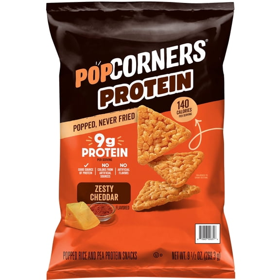PopCorners 9g Protein, Popped Corn Protein Chips, Zesty Cheddar, 9.5 oz.