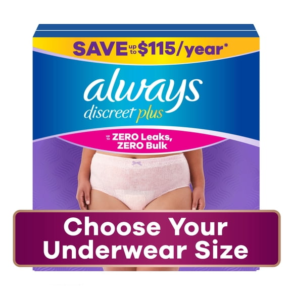 Always Discreet Plus Underwear for Women, Maximum Protection, Choose Size