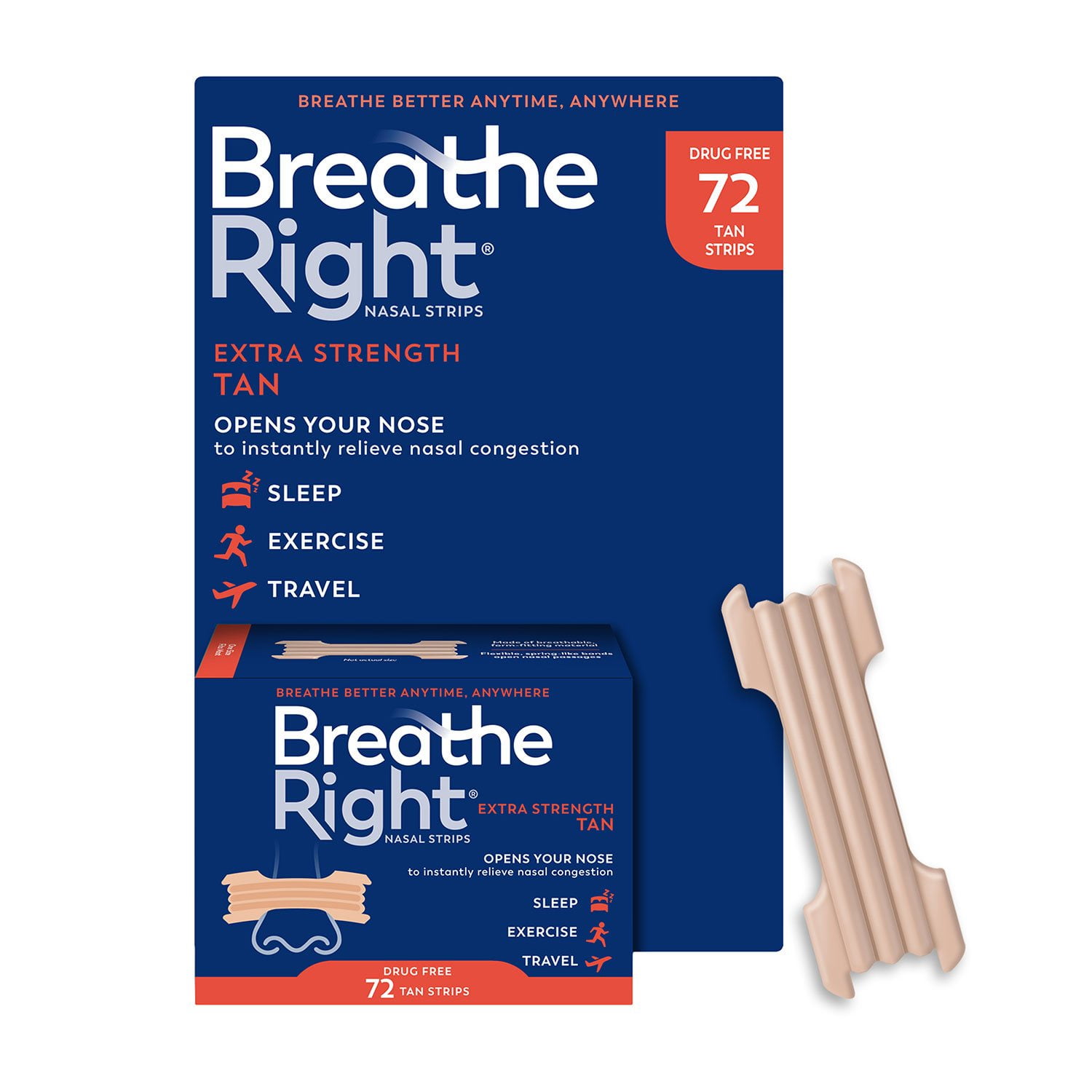 Breathe Right Extra Strength Tan | Breathe Right Breathe Right エクストラ鼻ストリップ 3Pack (Tan, 72 Count)