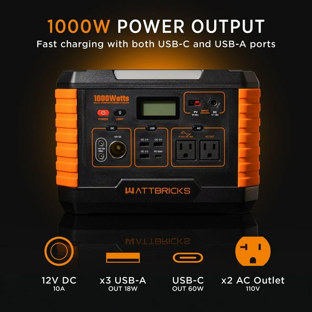 1,000 Watt Wattbricks Energy Inc. MP1000 Portable Power Station