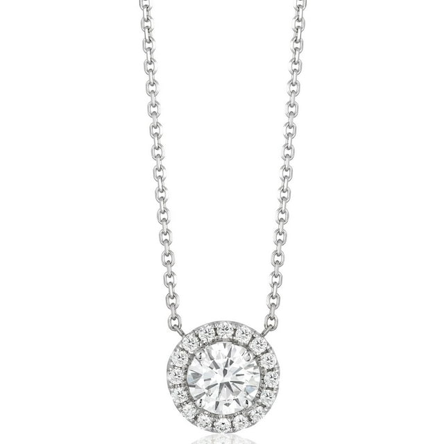 Round Cut Halo Diamond Pendant Necklace in 18K Gold