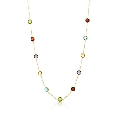 Multi Gemstone Station Necklace in 14K Gold