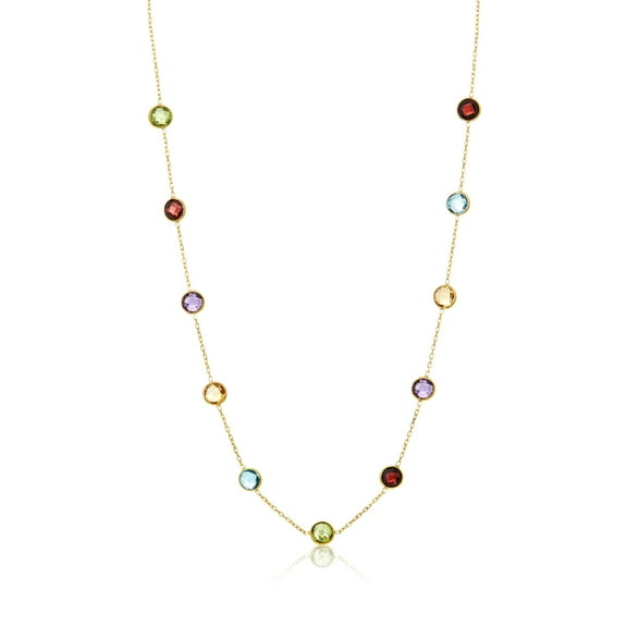 Multi Gemstone Station Necklace in 14K Gold