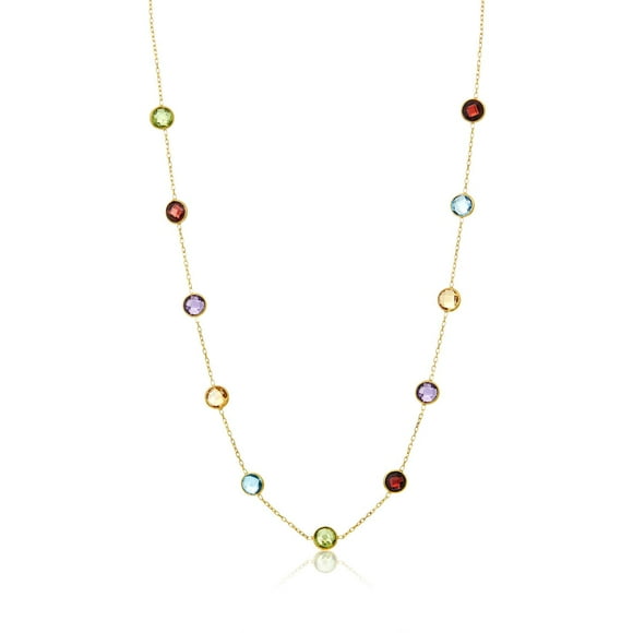 Multi Gemstone Station Necklace in 14K Gold