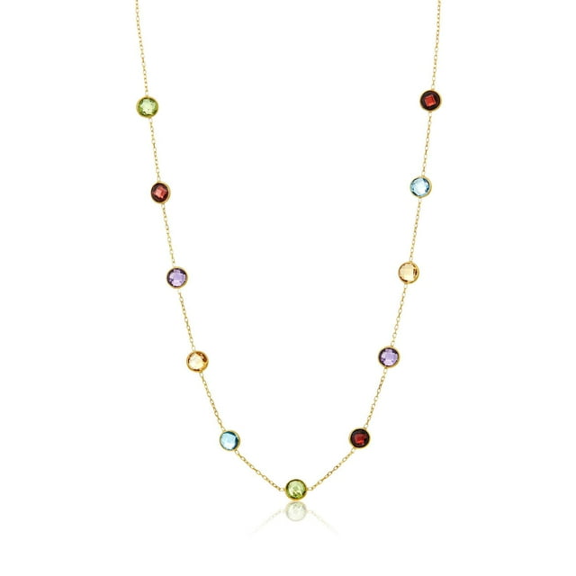 Multi Gemstone Station Necklace in 14K Gold