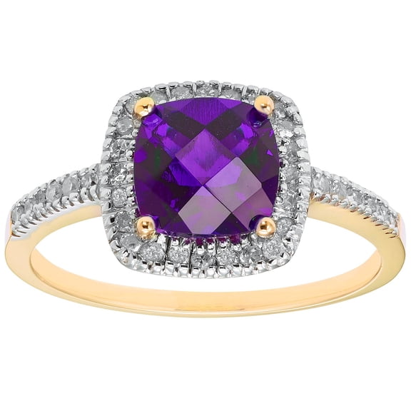 Cushion Cut Gemstone & 0.18 CT.T.W. Halo Diamond Ring in 14K Gold