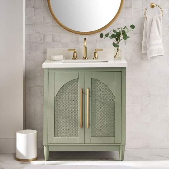 Member's Mark Enzo Collection 30" Bathroom Vanity with Rattan Cabinet Doors, Green Finish