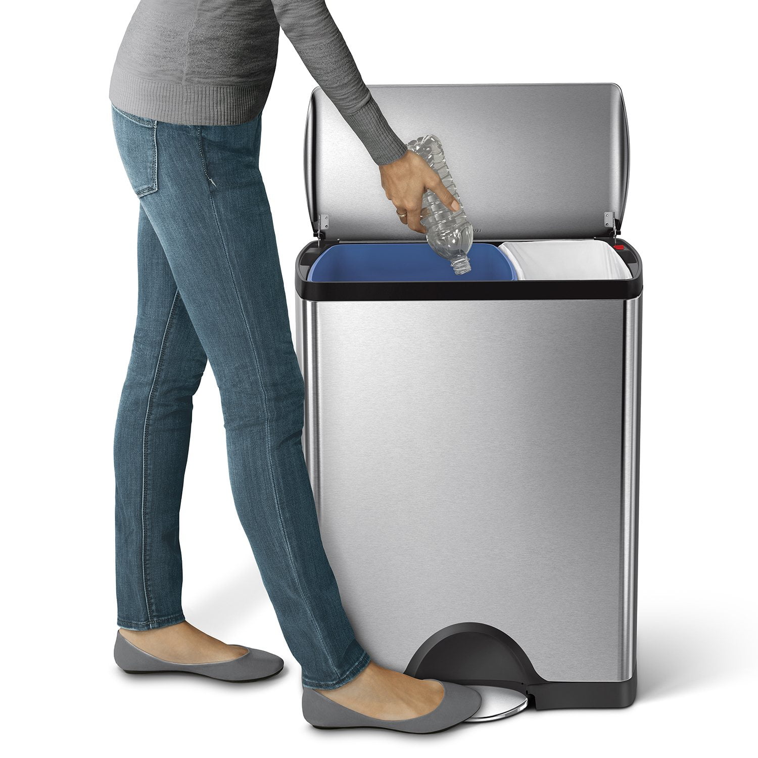 simplehuman 12-Gal. Dual Compartment Stainless Steel Step Can