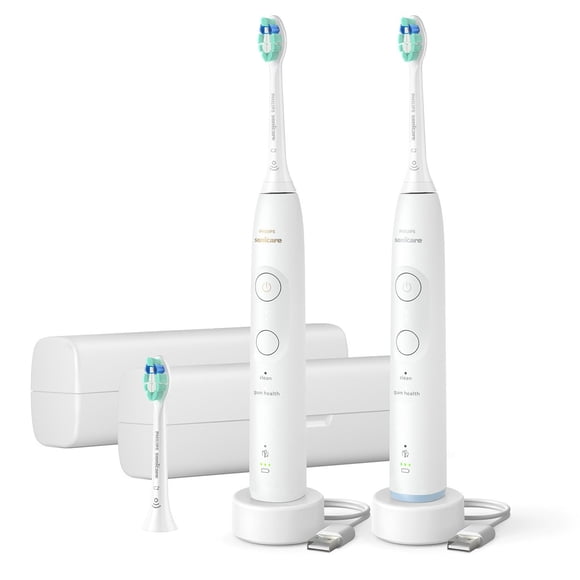 Philips Sonicare Total Clean Rechargeable Toothbrush, White Handles, 2 pk.