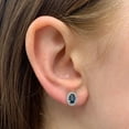 thumbnail image 4 of Oval Cut Genuine Gemstone & 0.16 CT.T.W. Diamond Halo Stud Earrings in 14K Gold, 4 of 4