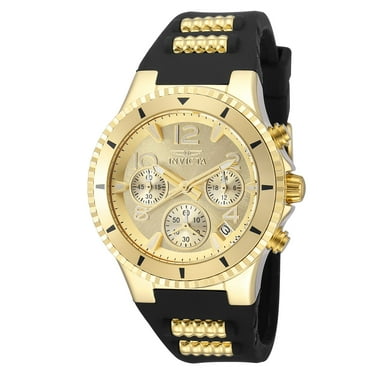 Invicta BLU Ladies Quartz 39mm Black Silicone and Gold Stainless Steel, Gold Dial Watch