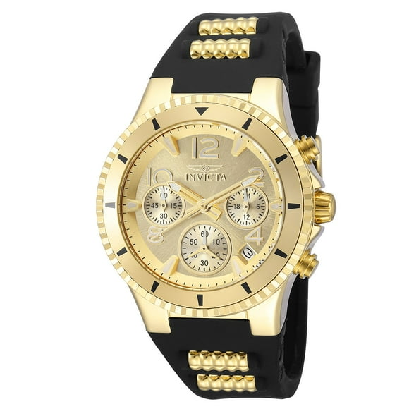 Invicta BLU Ladies Quartz 39mm Black Silicone and Gold Stainless Steel, Gold Dial Watch