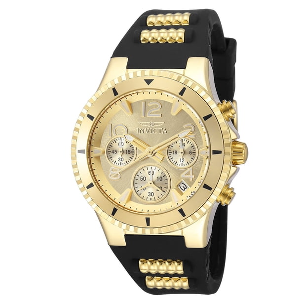 Invicta BLU Ladies Quartz 39mm Black Silicone and Gold  display picture 3
