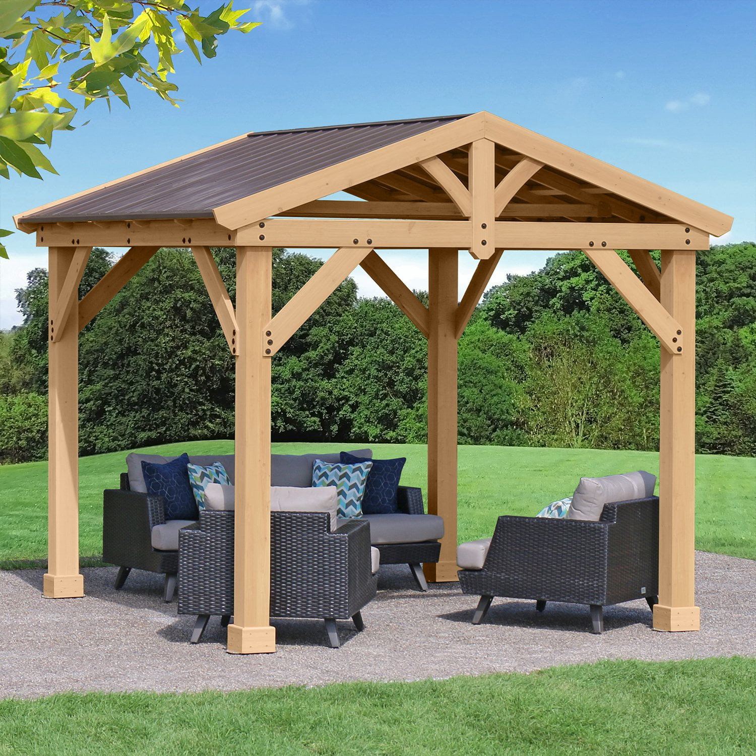 Yardistry 10' x 10' Meridian All Cedar Gazebo with Aluminum Roof