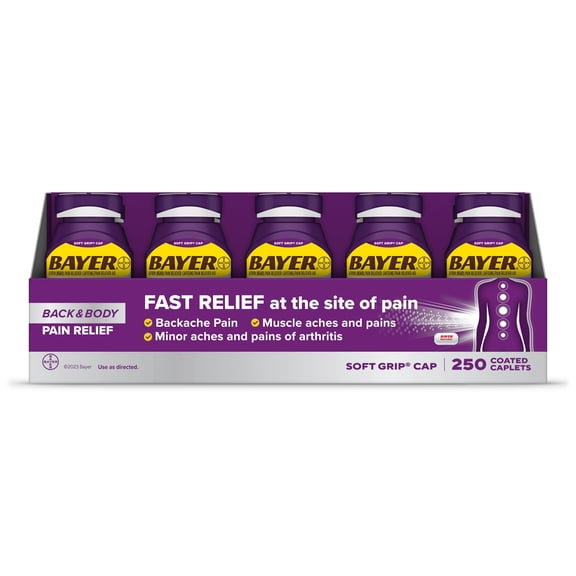 Bayer Back and Body Pain Reliever Aspirin with Caffeine, 500 mg. Caplets, 250 ct.