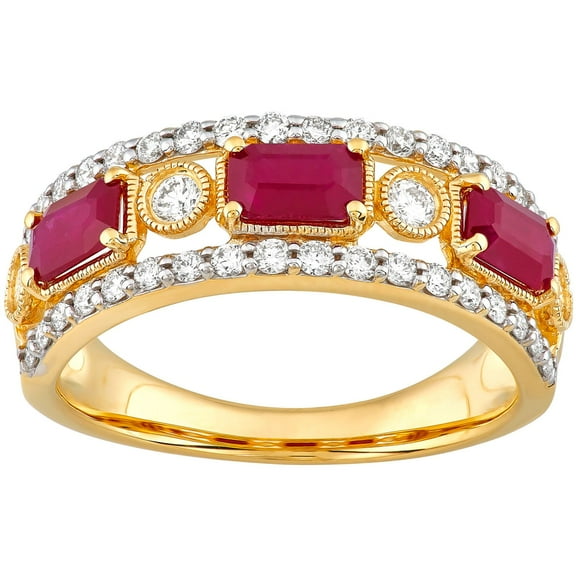 Emerald Cut Gemstone & 0.50 CT.T.W. Diamond Accent Band in 14K Gold