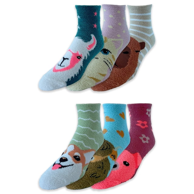 Character Women's 6-Pack Cozy Quarter Cut Socks