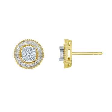 0.46 CT. T.W. Diamond Round/Baguette Earrings in 14K Gold