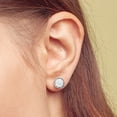 thumbnail image 3 of Round Cut Gemstone & 0.13 CT. TW Diamond Stud Halo Earrings in Sterling Silver, 3 of 5