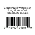 thumbnail image 1 of Grizzly 6 mg Wintergreen Moist Tobacco Pouches, 0.38 oz., 5 pk., 1 of 1