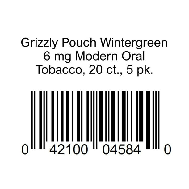 Grizzly 6 mg Wintergreen Moist Tobacco Pouches, 0.38 oz., 5 pk