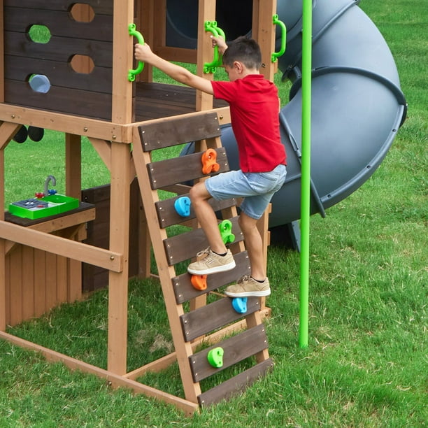 KidKraft Tennyson Twist Wooden Outdoor Swing Set with Surf Swing