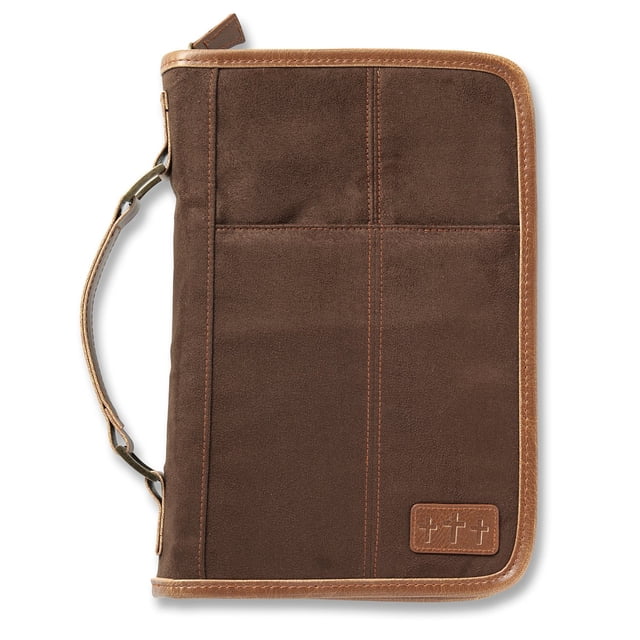 Aviator Extra Large Brown Suede Bible Cover for Men, Zippered with Handle