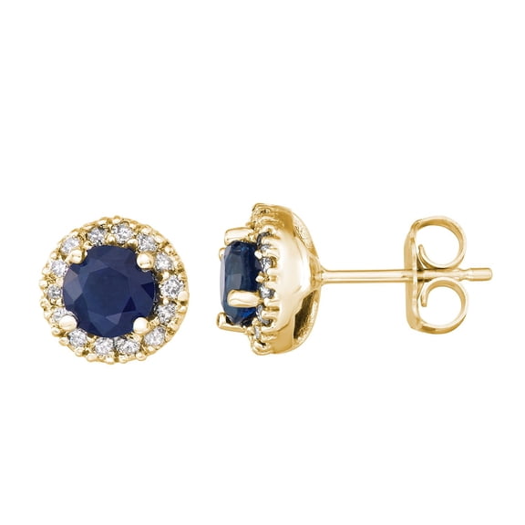 Round Cut Gemstone & 0.28 CT. T.W. Halo Diamond Stud Earrings in 14K Gold