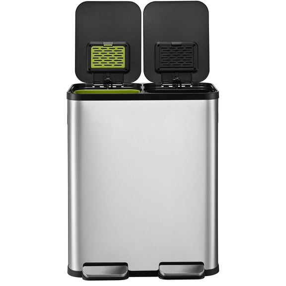 Simpli-Magic 16 Gallon (30L x 30L) Dual Compartment Step Trash Can, Multiple Colors – Kitchen Garbage Can with Slow-Close Lids – Waste & Recycling Bins, Odor Control, Hands-Free, Easy to Clean