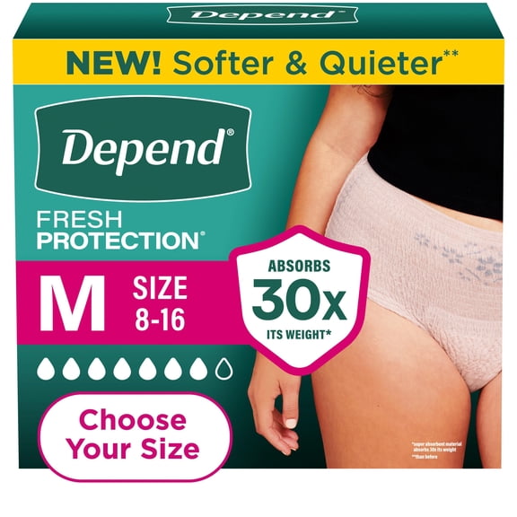 Depend Max Aborbance Incontinence Underwear for Women, Choose Size