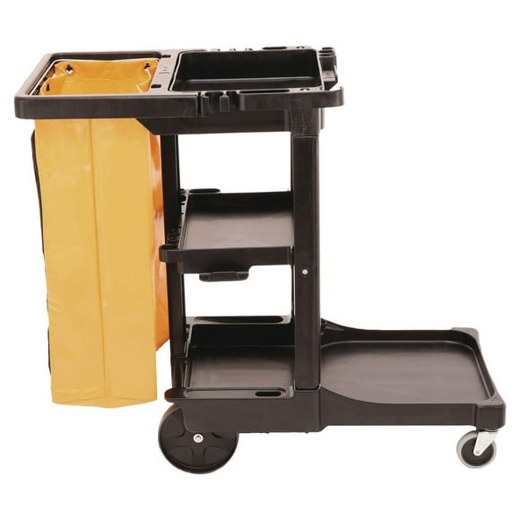 Rubbermaid Cleaning Cart with Zippered Bag, Black 4 Shelves