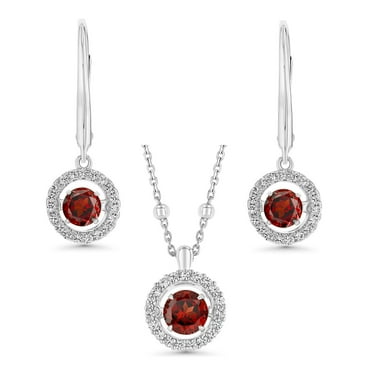 Round Cut Lab Created Gemstone Dancing Pendant & Earring Set in Sterling Silver