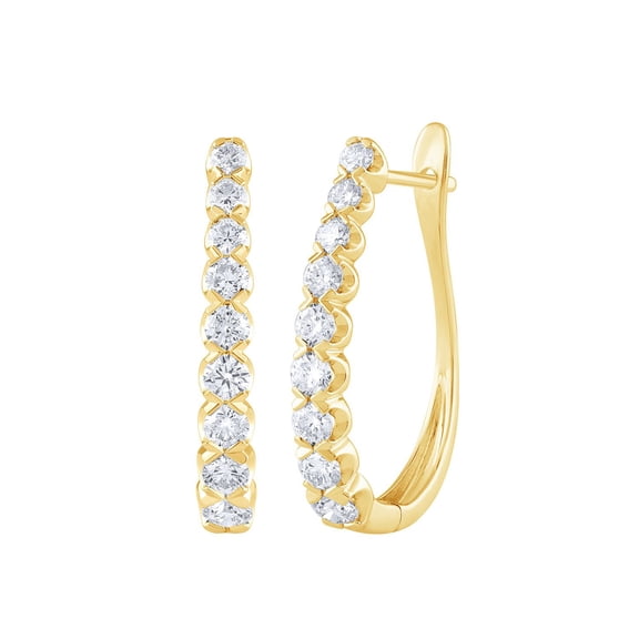 Round Cut Oval Shape Diamond Hoop Earrings in 14K Gold