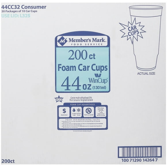 WinCup Foam Drink Cups, White, Choose Size