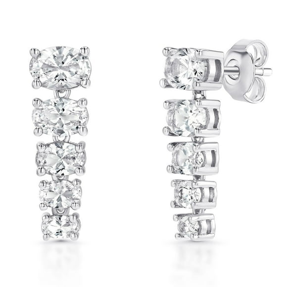 925 Sterling Silver Lab Created White Sapphire Graduated Earring
