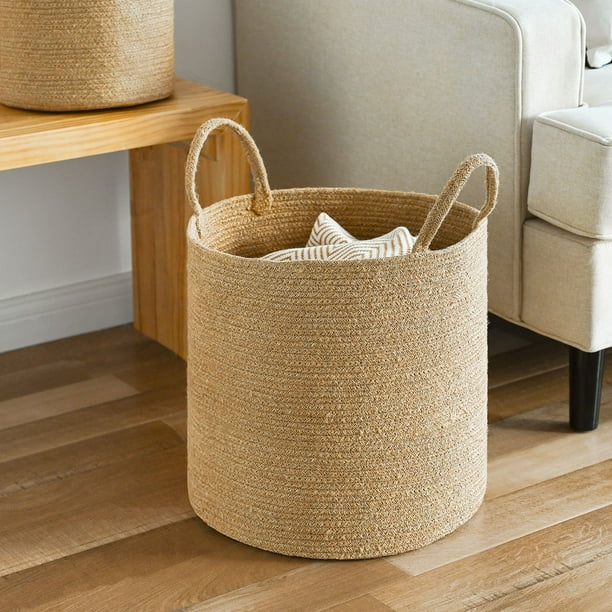 We Think Storage Round Jute Storage Basket with Handle, Set of 3