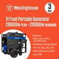 thumbnail image 2 of Westinghouse 28,000/20,000-Watt Tri-Fuel Gas, Propane, Natural Gas Powered Portable Generator with Remote Electric Start, 2 of 13