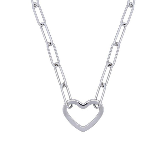 Open Heart Paperclip Chain Necklace in Sterling Silver