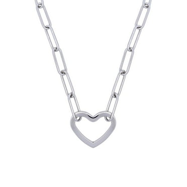 Open Heart Paperclip Chain Necklace in Sterling Silver