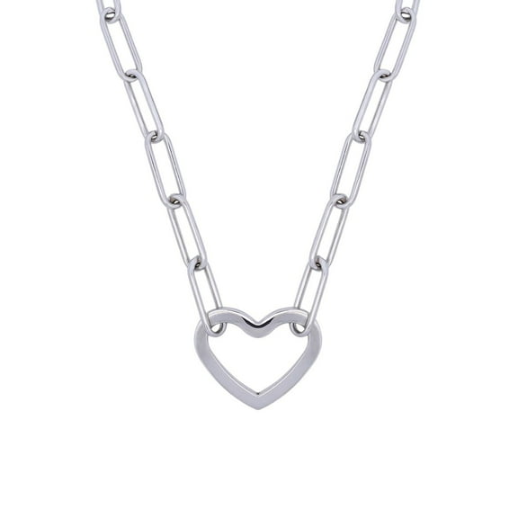 Open Heart Paperclip Chain Necklace in Sterling Silver