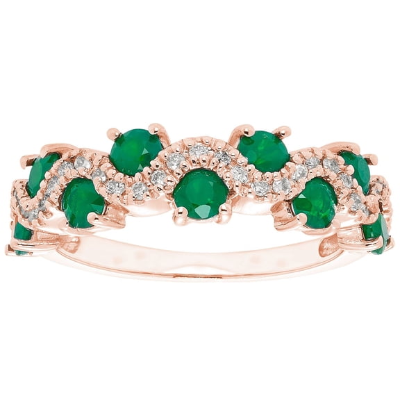 Round Cut Genuine Gemstone and Diamond Accent Band in 14K Gold
