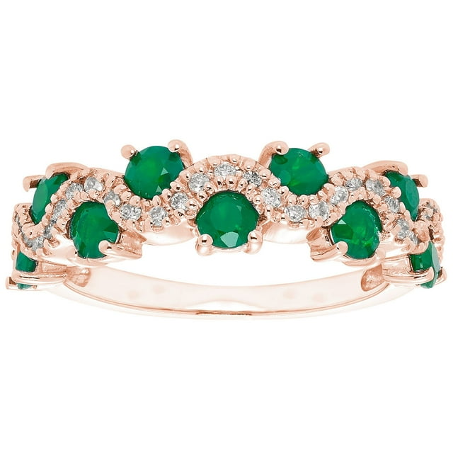 Round Cut Genuine Gemstone and Diamond Accent Band in 14K Gold