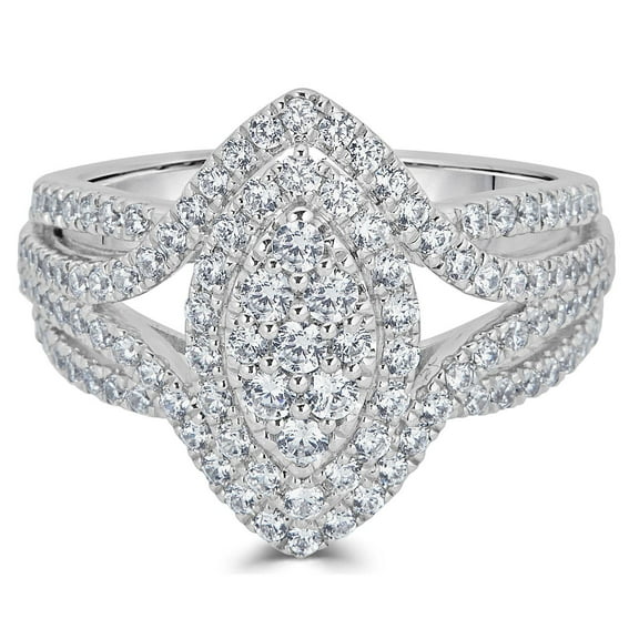 1.00 CT. T.W. Round Cut Marquise Shape Halo Diamond Ring in 14K Gold