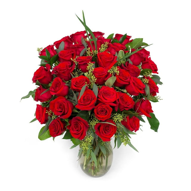 Member's Mark Red Roses and Greenery Vase Arrangement, choose stem count