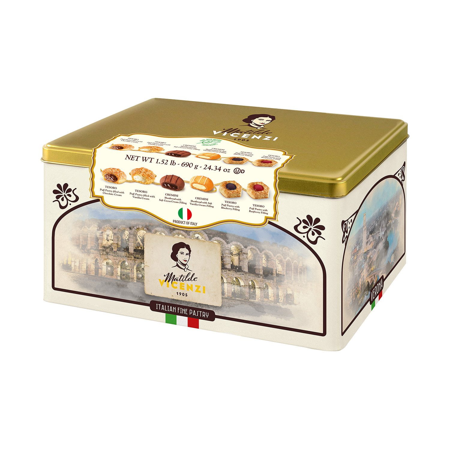 Verona Assorted Italian Puff Pastries and Shortbread Tin, 72 ct